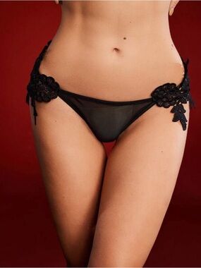 Black Lace Appliqué Bikini Brief - Women Intimates